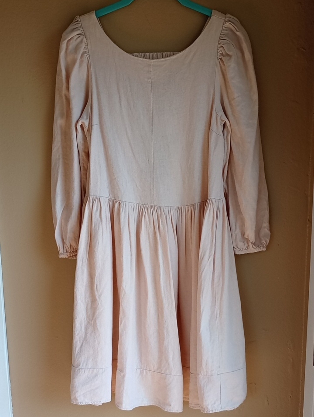 Asos Balloon Sleeve Prairie Minimalist Style Linen Midi Pink Dress Size 6